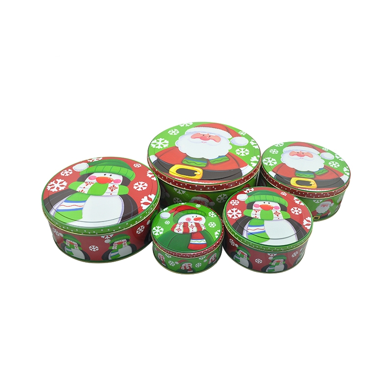 Wholesale foog grade round shape christmas cookie tin box metal biscuit packaging box