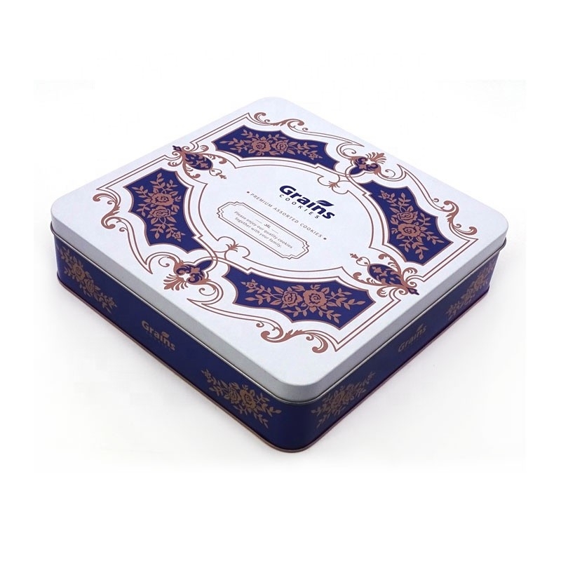 Wholesale food safe custom metal sqaure cookie chocolate tin box for food storage