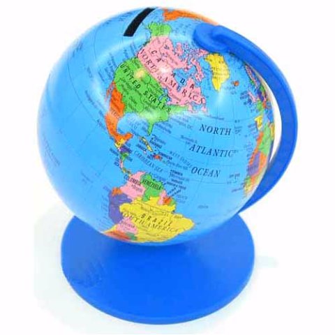 Big metal ball with base, globe tin for coin box